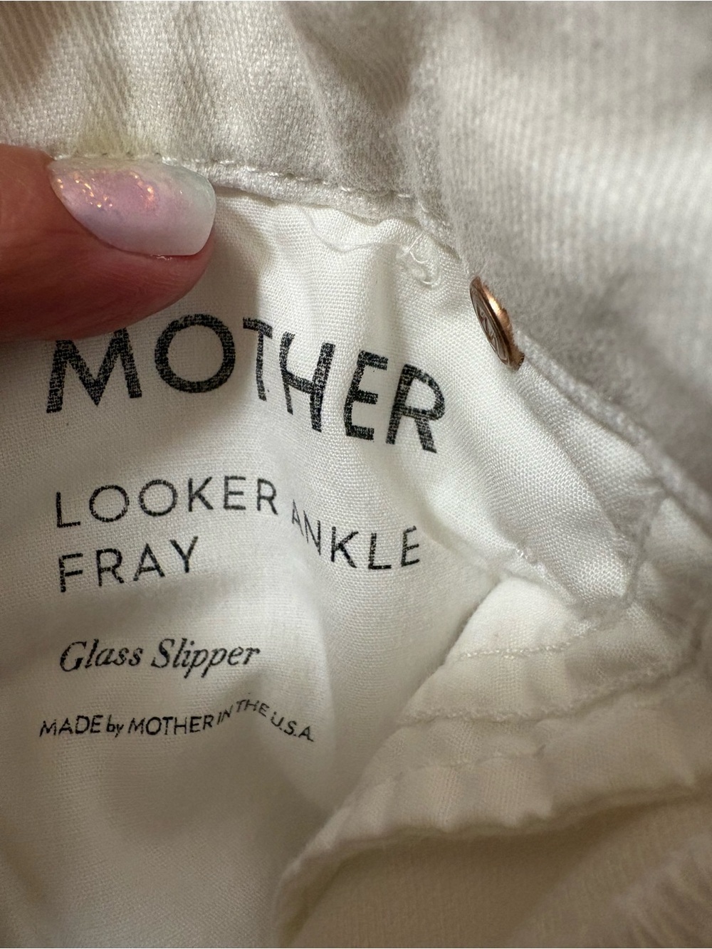 MOTHER The Looker Ankle Fray Jeans Glass Slipper White Raw Hem Skinny Size 25 - Picture 3 of 16